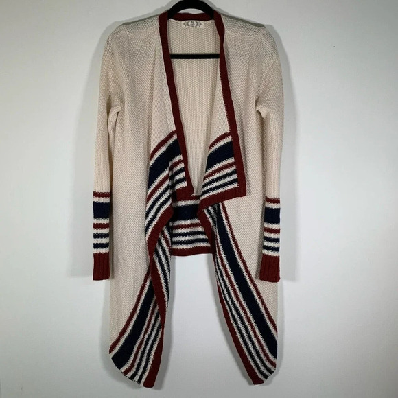 Pink Rose Cardigan Women’s Small Cream Striped Open Front Long Sweater - Picture 1 of 9